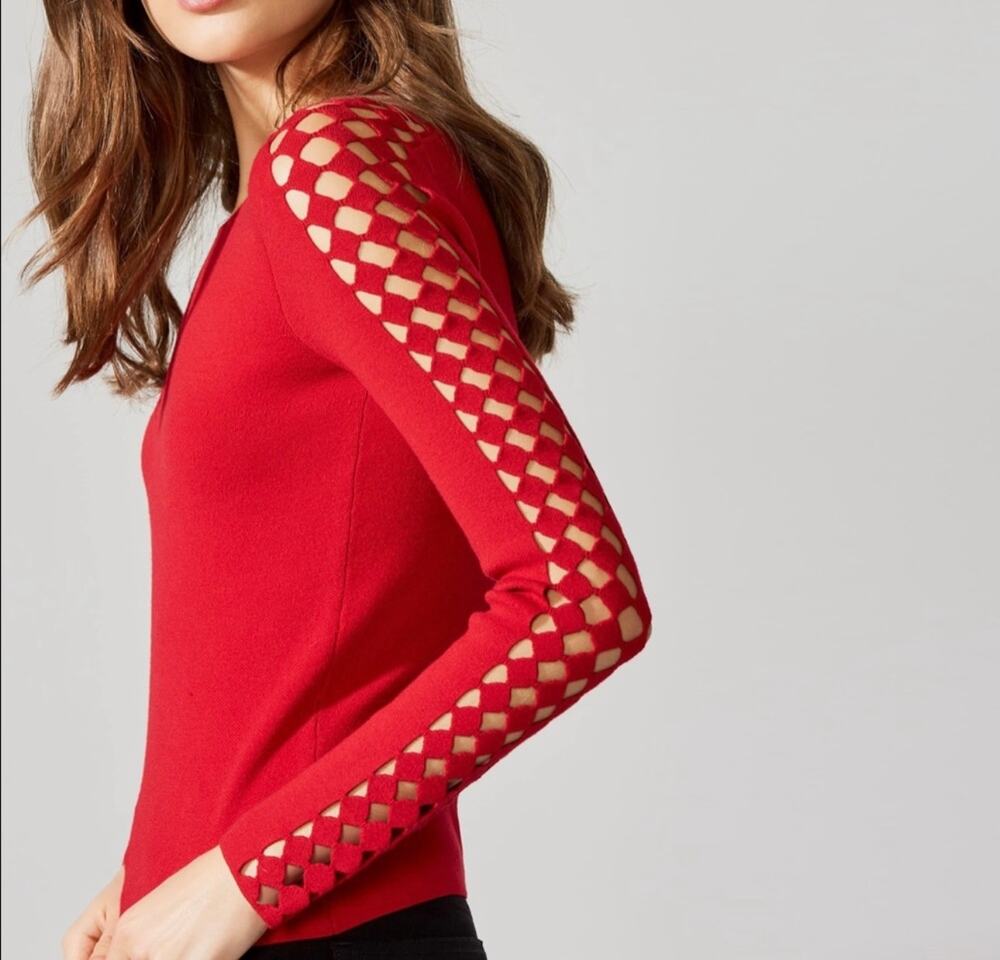 Bailey 44 Osaka Sweater Red Scalloped Cutout Long Sleeve Women's Medium